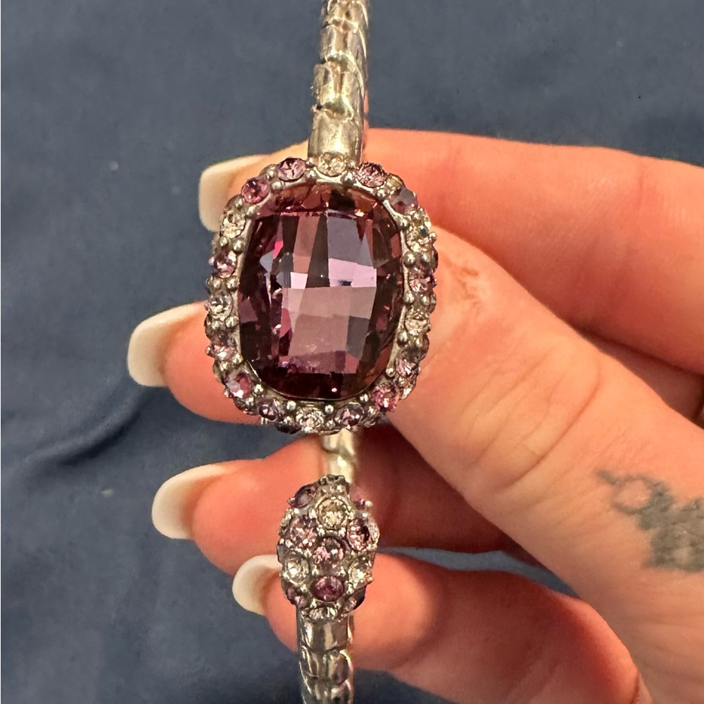 Brighton Purple Gemstone and Silver Swarovski  Silver-Plated Braided Open-Clasp